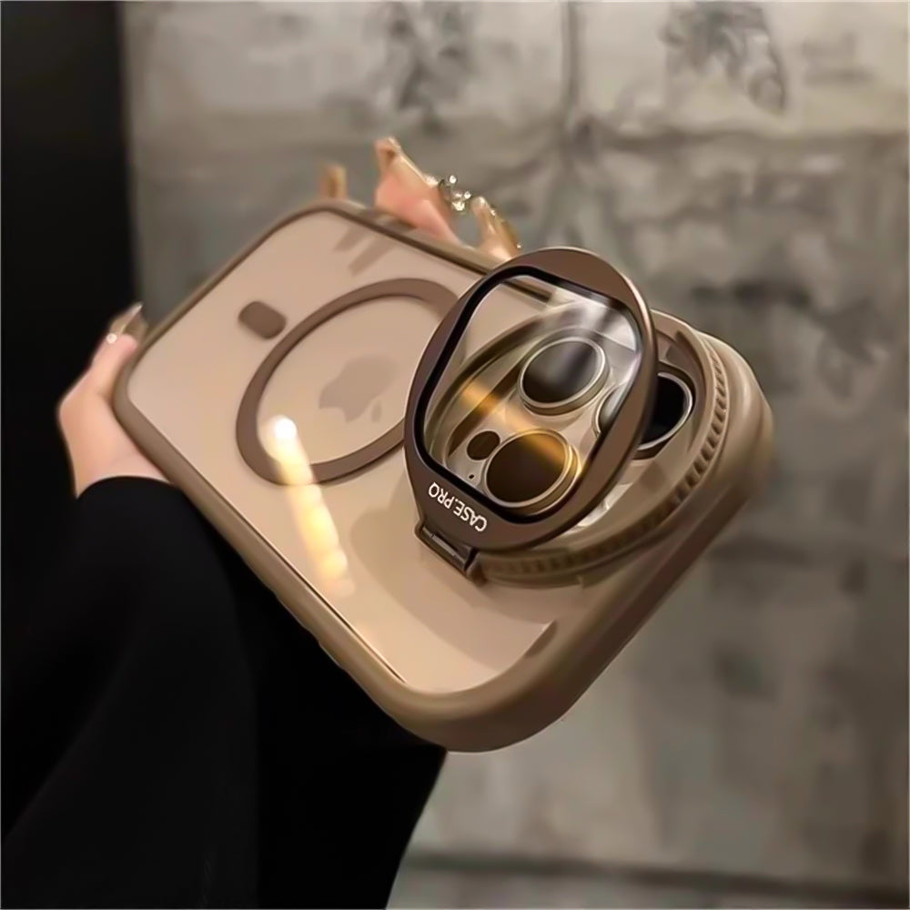 Luxury Glass Camera Stand iPhone Case - Transparent Magnetic Acrylic Cover, Wireless Charging Compatible, Case for iPhone