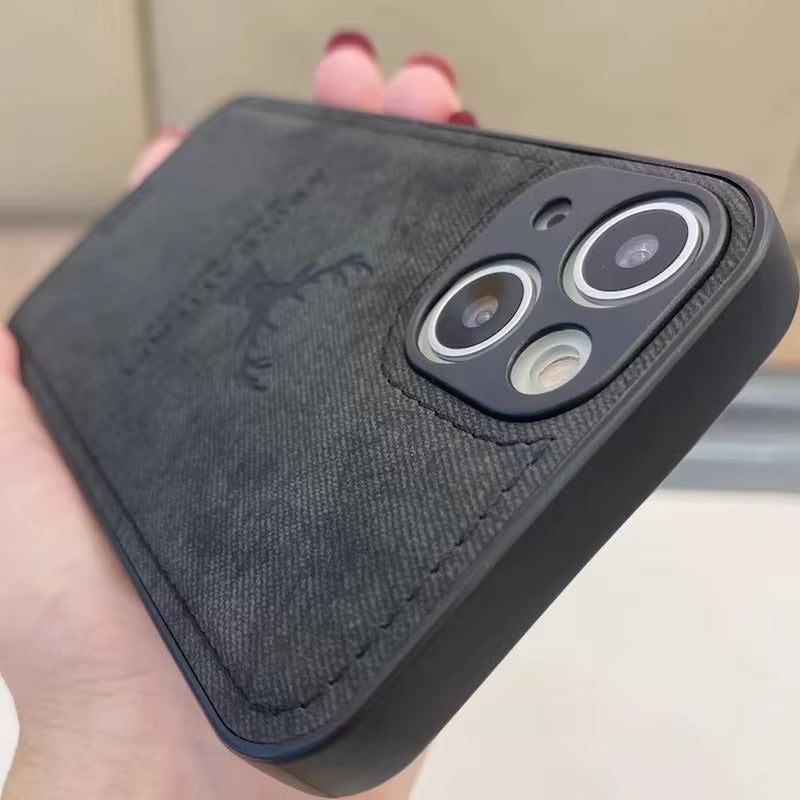 Luxury Textured Canvas iPhone Case with MagSafe Support, Shock-Absorbing Bumper Frame, Leather Feel Grip, Drop Protection