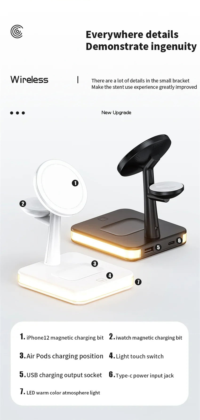 Premium 4 in 1 Magnetic Wireless Charging Station – 30W Fast Charger Stand with LED Lamp, Cooling Fan, USB Output for Phones, AirPods and Apple Watch