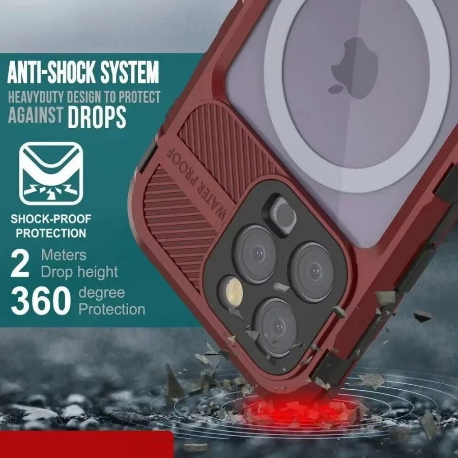 Robust Apple iPhone Case MagSafe Compatible, Camera Lens & Screen Protection, Ultra Thin Shockproof Magnetic Full All Around Protection Cover with IP68 Metal Military Design