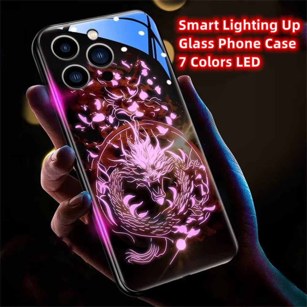Premium Apple iphone  Case, LED Flash, Sound Reactive, Shockproof, Ultra Thin, Full Body Protection, Golden Dragon Luminous Glass Cover