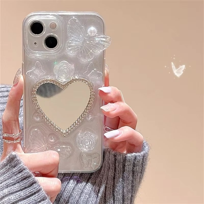Luxury Apple iPhone Case, MagSafe Compatible, Camera Lens and Screen Protection, Ultra Thin, Shockproof, Magnetic, Full All Around Protection, Glitter Butterfly Mirror Cover