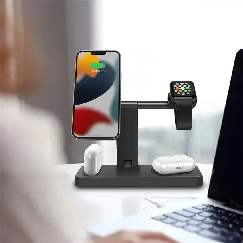 Premium 5 in 1 Magnetic Wireless Charging Station – Foldable Fast Charger Stand for Phones, Smartwatches, Earbuds with 30W Output & LED Night Light