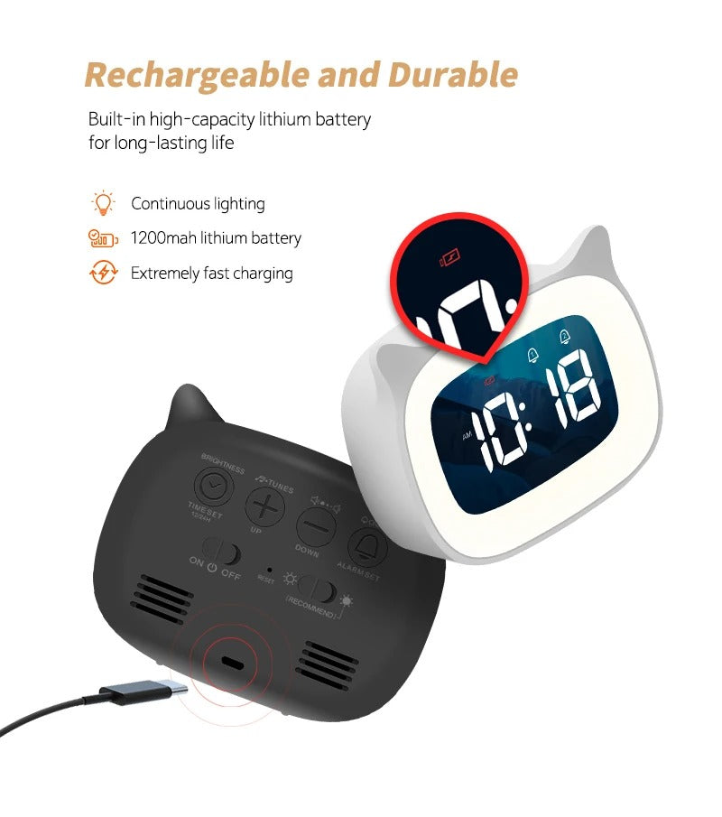 Premium Rechargeable LED Alarm Clock for iPhone Users – Touch Control Night Light,  Always-On Display, 12/24H Music Desk Clock
