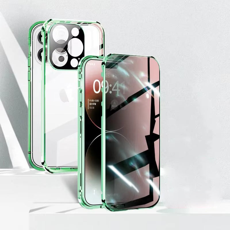Premium Apple iPhone Case, MagSafe Compatible, Camera Lens & Screen Protection, Ultra Thin, Shockproof, Magnetic Full All Around Cover – Anti-Spy Tempered Glass Magnetic Case with Privacy Screen & Lens Protection
