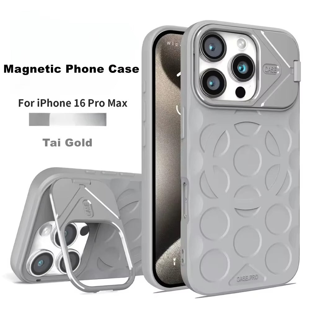 Premium Apple iPhone Case, MagSafe Compatible, Camera Lens & Screen Protection, Ultra Thin, Shockproof, Magnetic Full All Around Cover – Foldable Camera Stand Case with Wrist Strap & Magnetic Bracket