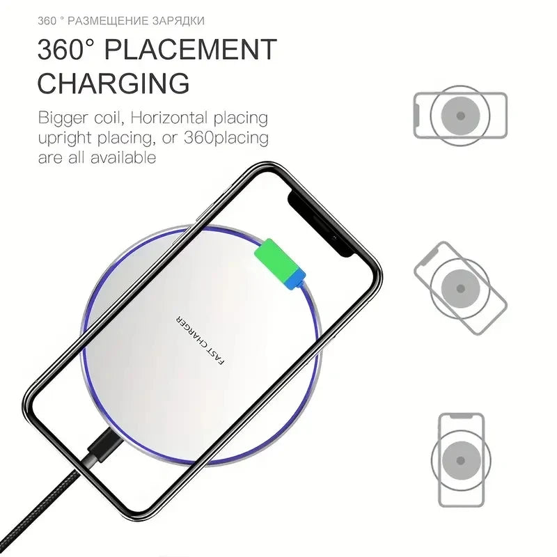 Premium 30W Wireless Charging Pad – Fast Induction Charger with Type C Connector, LED Indicator, Compatible with Apple iPhone, AirPods, iOS & Android Devices