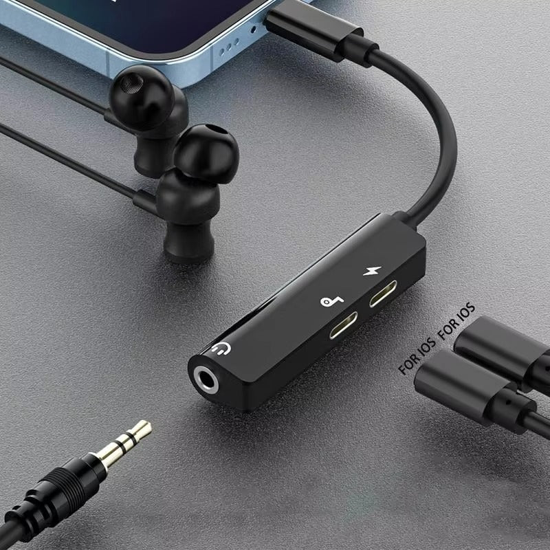High Quality 3-in-1 Lightning to 3.5mm Audio Adapter for iPhone – AUX Jack, Charger Splitter, HiFi Sound, Fast Charging, Headphone Converter for iOS Devices