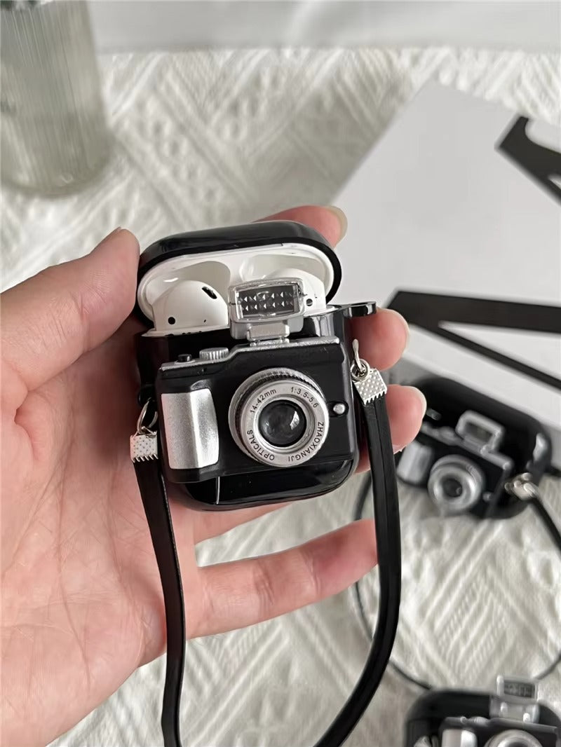 Creative Camera Earphone Case with Strap for AirPods 1, 2, 3, 4, Pro, Pro 2 – Soft Silicone Protective Cover for Wireless Charging Headphones, Fun Design