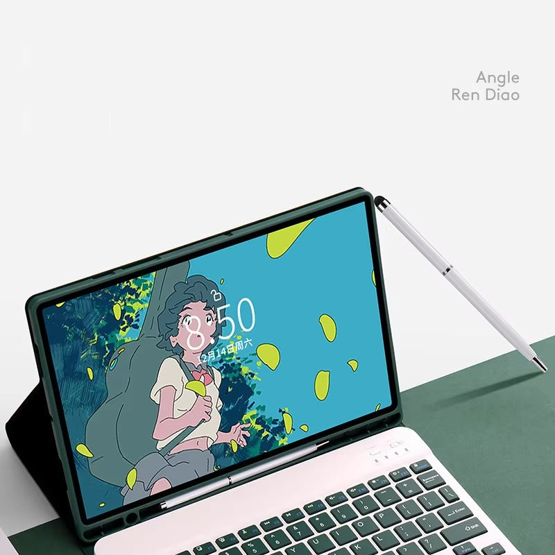 Luxury Wireless Keyboard Case with Free Mouse – Bluetooth Keyboard Cover with Touchpad, Leather Texture, Built-in Battery, for 10–11 inch Tablets, Solid Color Design