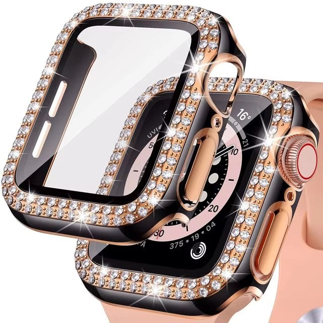 Luxury, Bling Diamond Case with Glass Screen Protector for Apple Watch –   for 38mm, 40mm, 41mm, 42mm, 44mm, 45mm