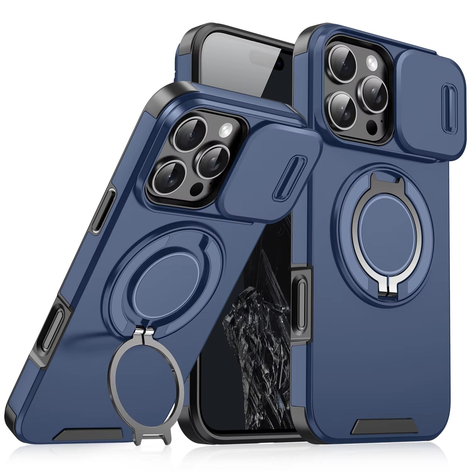 Robust Apple iPhone Case, MagSafe Compatible, Camera Lens and Screen Protection, Ultra Thin, Shockproof, Magnetic, Full All Around Protection, Slide Ring Armor Cover