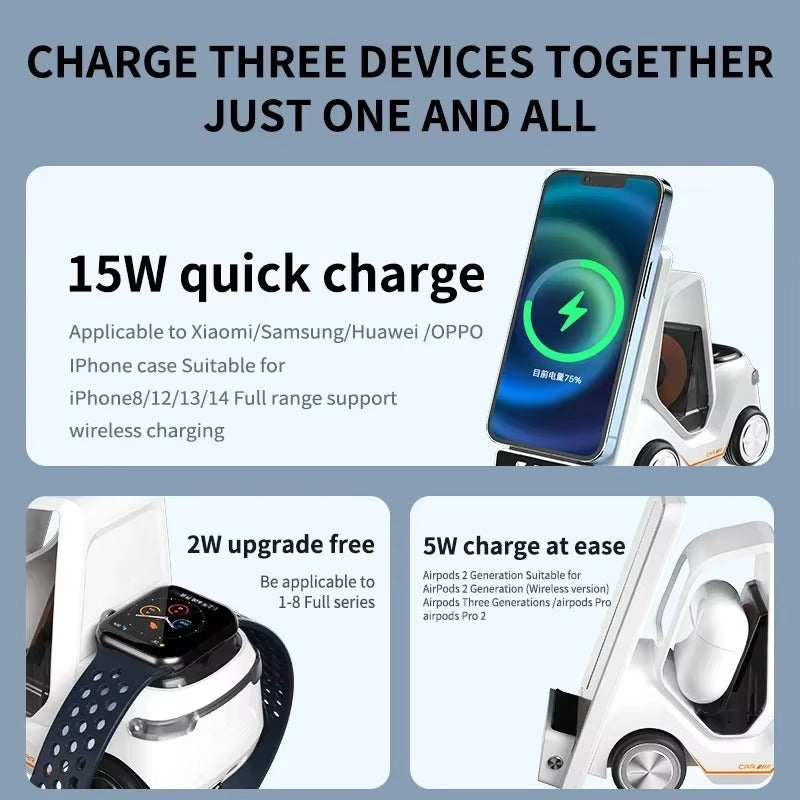 Premium 5 in 1 Magnetic Wireless Charging Station – Fast Charger Stand with Alarm Clock, Adjustable Phone Holder, LED Lamp for iPhone, Watch and AirPods