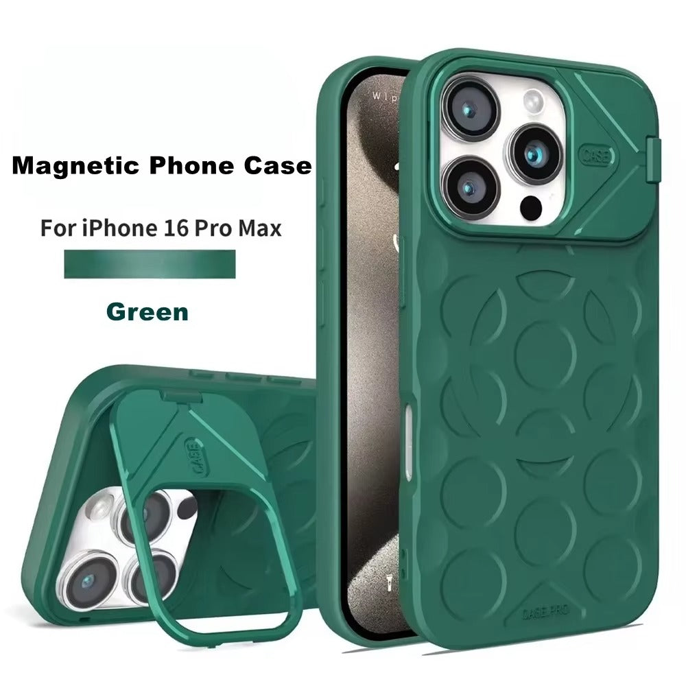 Premium Apple iPhone Case, MagSafe Compatible, Camera Lens & Screen Protection, Ultra Thin, Shockproof, Magnetic Full All Around Cover – Foldable Camera Stand Case with Wrist Strap & Magnetic Bracket