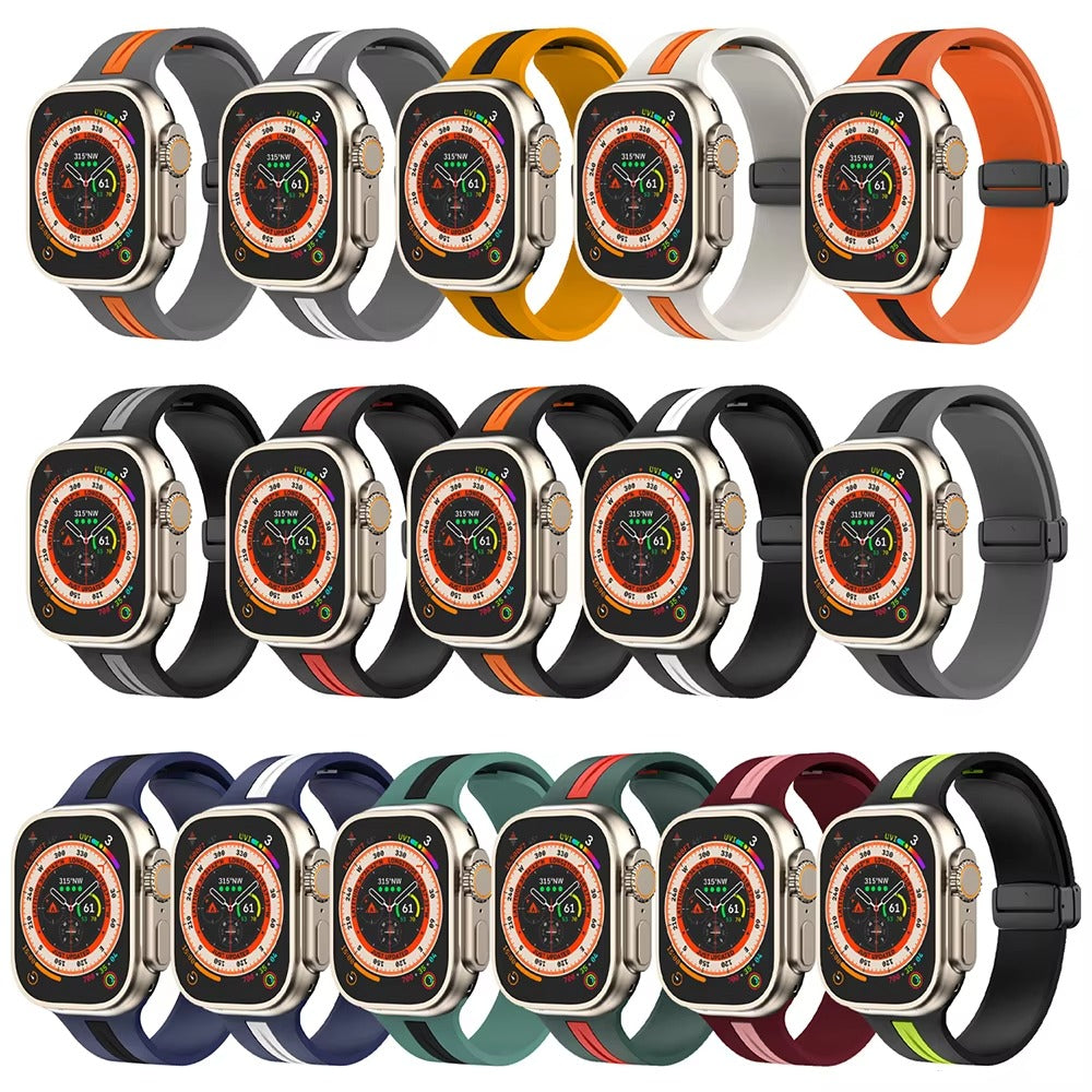 Magnetic Silicone Smartwatch Strap – Breathable Replacement Band with Snap Closure, Compatible with 38mm to 49mm Watches