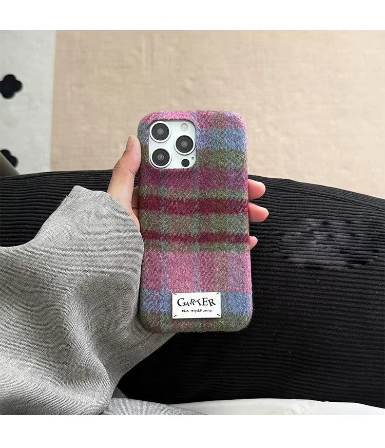Luxury Apple iPhone Case, MagSafe Compatible, Camera Lens and Screen Protection, Ultra Thin, Shockproof, Magnetic, Full All Around Protection, Fuzzy Plaid Fabric Cover