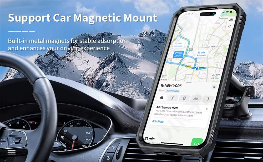 Robust Apple iPhone Case, MagSafe Compatible, Camera Lens and Screen Protection, Ultra Thin, Shockproof, Magnetic, Full All Around Protection, Slide Rotating Armor Cover