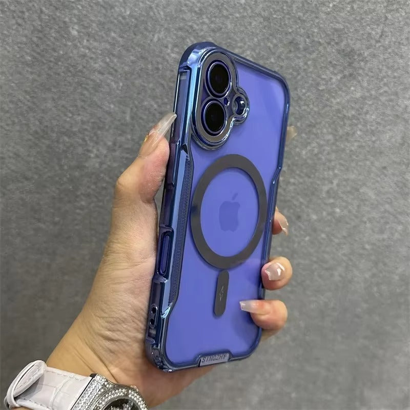 High Quality Apple iPhone Case, MagSafe Compatible, Camera Lens & Screen Protection, Ultra Thin, Shockproof, Magnetic Full All Around Cover – Blade Mecha TPU Transparent Case with Plating Finish & Wrist Strap