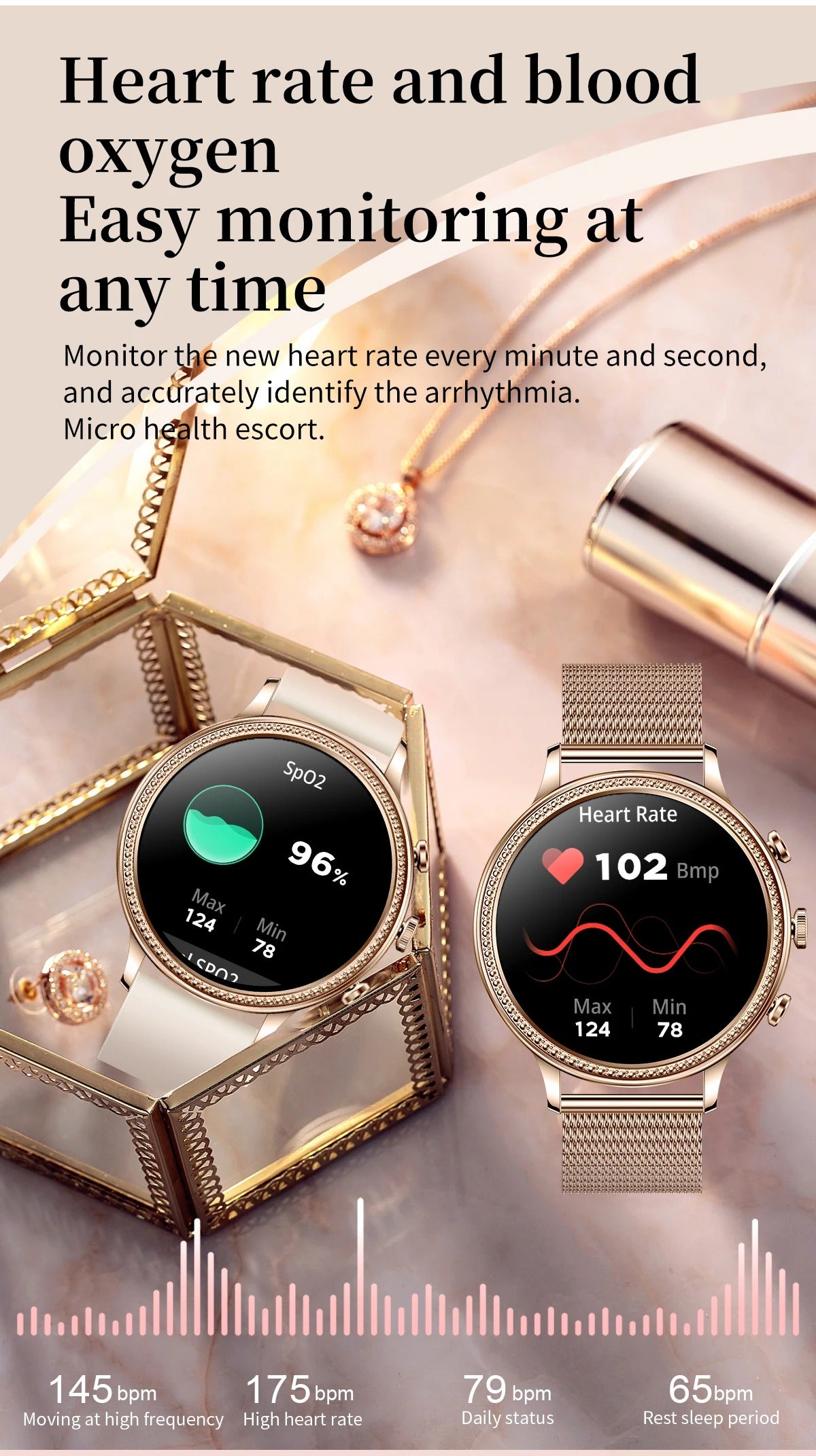 Luxury Women's Smartwatch with Bluetooth Calling – 1.39" HD Display, Heart Rate & SpO2 Monitor, Sleep Tracking, Menstrual Reminder, Fitness Watch Waterproof