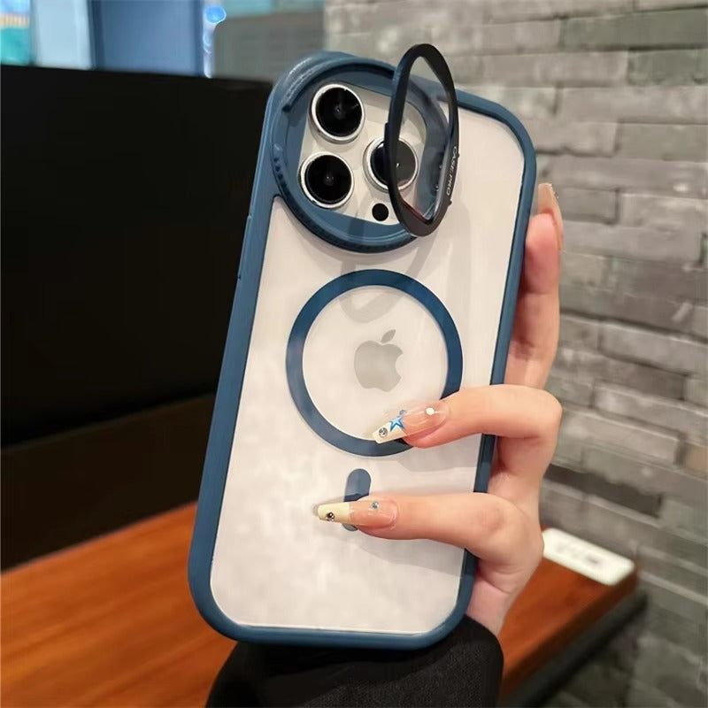 Luxury Apple iPhone Case MagSafe Compatible, Camera Lens & Screen Protection, Ultra Thin Shockproof Magnetic Full All Around Protection Cover with Acrylic Stand & Glass Camera