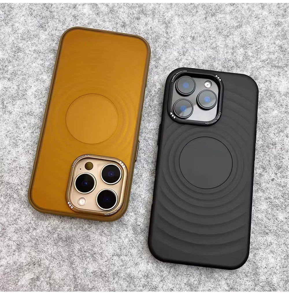 Luxury Apple iPhone Case, MagSafe Compatible, Camera Lens & Screen Protection, Ultra Thin, Shockproof, Magnetic Full All Around Cover – Water Ripple Matte Translucent Case with Metal Lens Bumper & Hard Back