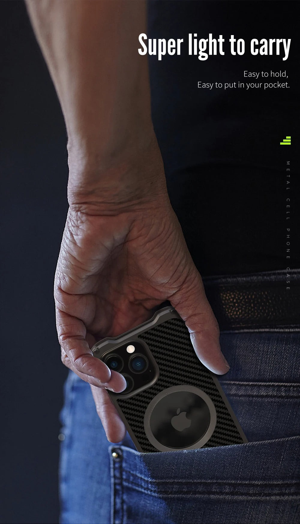 Premium Apple iPhone Case, MagSafe Compatible, Camera Lens & Screen Protection, Ultra Thin, Shockproof, Magnetic Full All Around Cover – Carbon Fiber Metal Case with Anti-Fall Design & Magnetic Back Shell