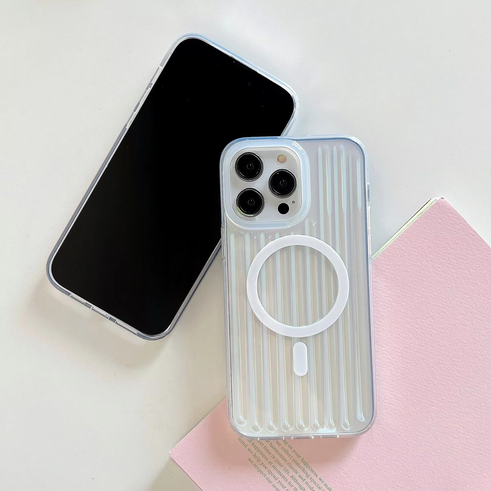 Premium Apple iPhone Case, MagSafe Compatible, Camera Lens & Screen Protection, Ultra Thin, Shockproof, Magnetic Full All Around Cover – Gradient Laser Luggage Style TPU + PC Case with Full Wrap Protection