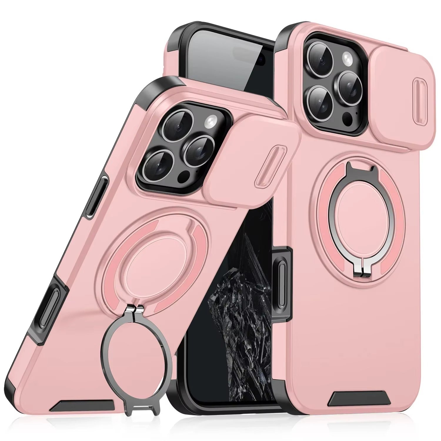 High Quality Apple iPhone Case MagSafe Compatible, Camera Lens & Screen Protection Cover with Slide Lens & Armor Bracket