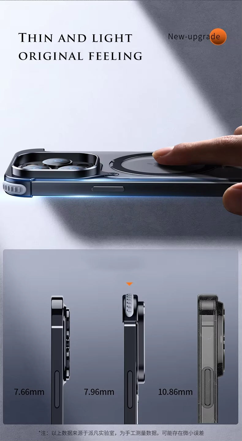 Luxury Edgeless Apple iPhone Case, MagSafe Compatible, Ultra Thin Magnetic  Metal Frame and Aluminum Kickstand