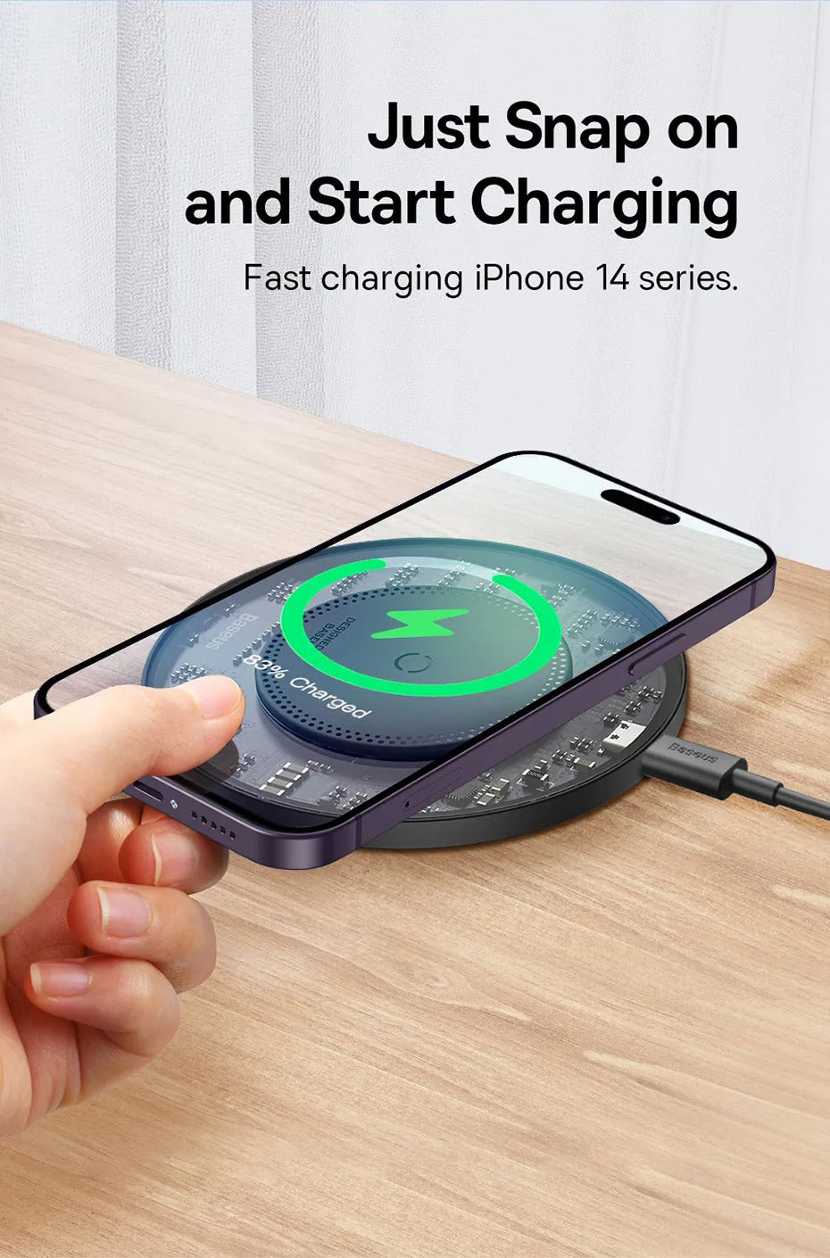Premium 15W Wireless Charger Pad – Fast Qi Charging for iPhone, AirPods, Samsung, Xiaomi, LG, Clear Design, Type-C Cable, Charging Indicator