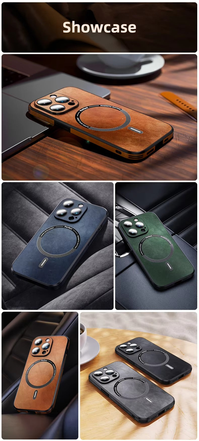 Premium MagSafe Leather iPhone Case with Magnetic Shockproof Design, Glass Lens Protector, Full Body Drop Defense, 