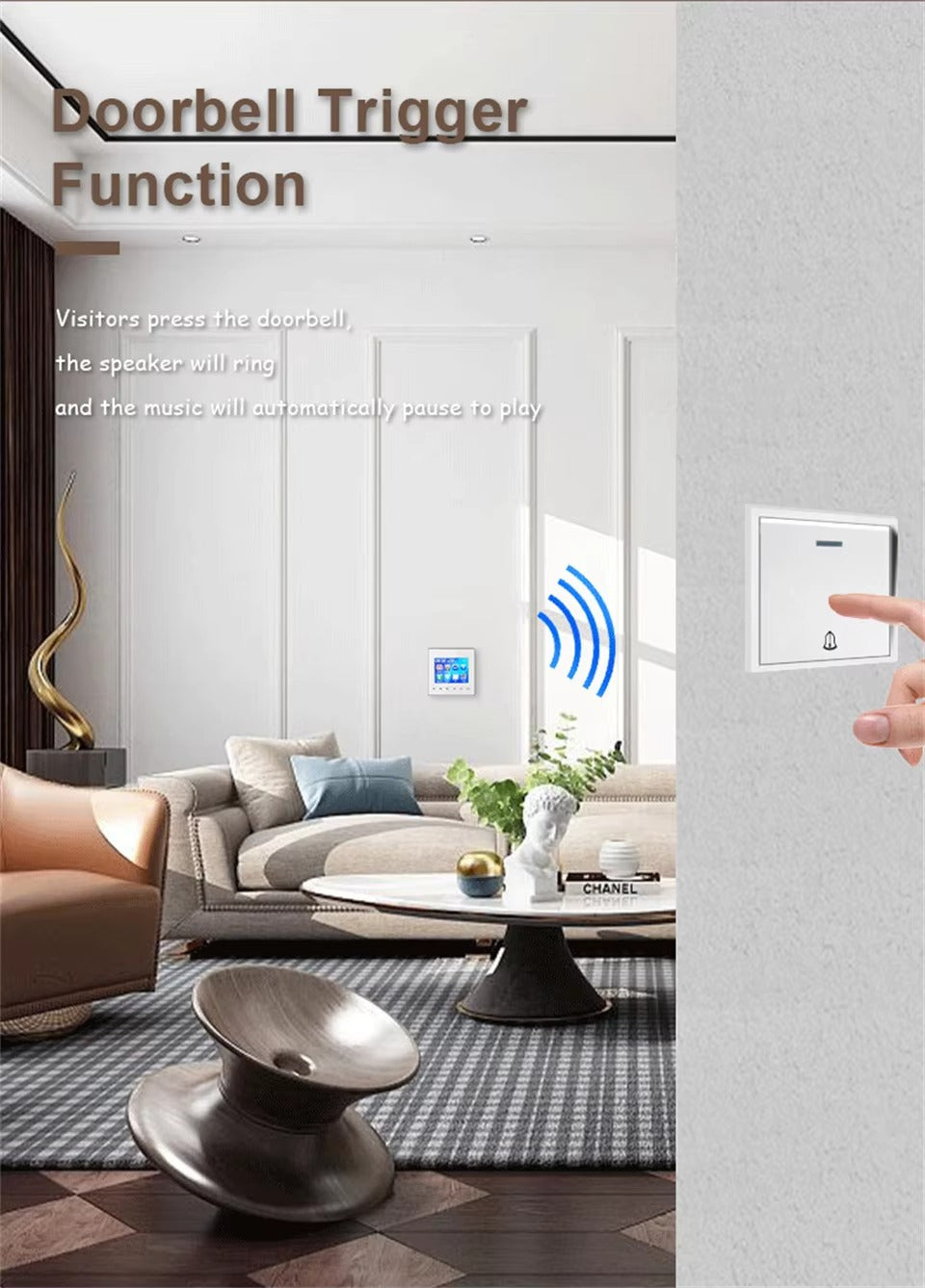 Premium Bluetooth Wall Amplifier for iPhone, 2.8" HD Touchscreen Music Control Panel, Smart Home Stereo System with FM, AUX,  