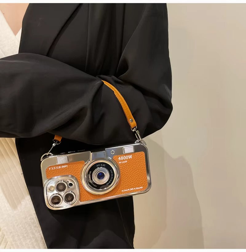 Premium Apple iPhone Case, MagSafe Compatible, Camera Lens & Screen Protection, Ultra Thin, Shockproof, Magnetic Full All Around Cover – Plated Camera Style Case with Lychee Texture & Anti-Fall Leather Rope