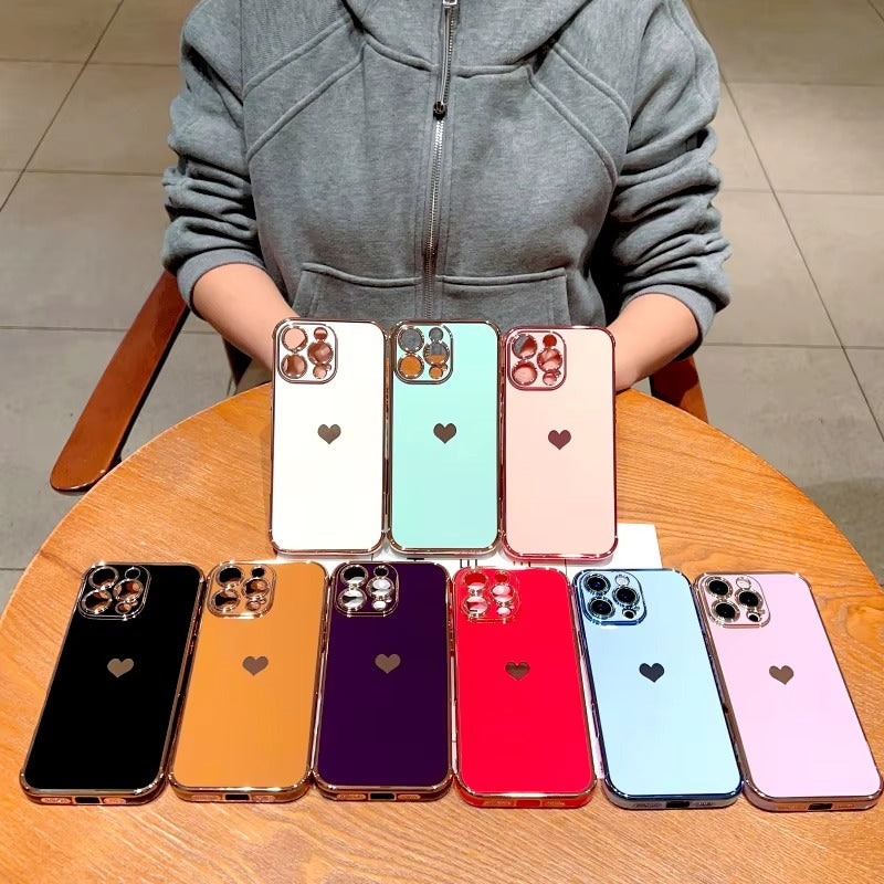 Luxury Apple iPhone Case MagSafe Compatible, Camera Lens & Screen Protection, Ultra Thin Shockproof Magnetic Full All Around Protection Cover with Electroplated Love Heart Design