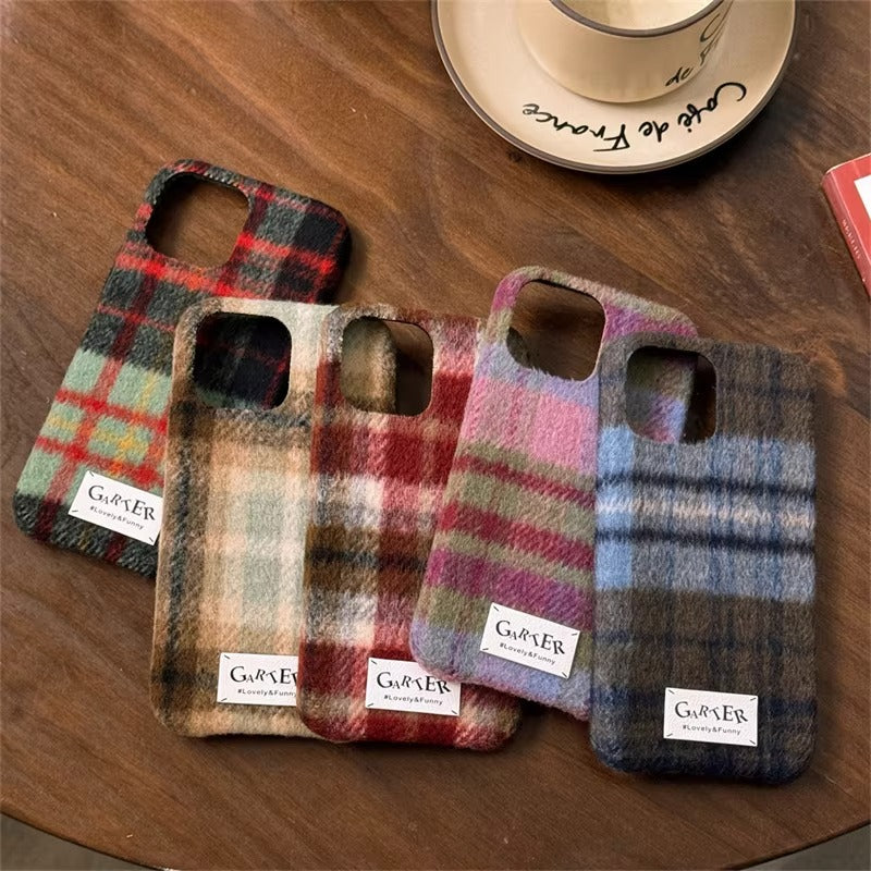 Luxury Apple iPhone Case, MagSafe Compatible, Camera Lens and Screen Protection, Ultra Thin, Shockproof, Magnetic, Full All Around Protection, Fuzzy Plaid Fabric Cover