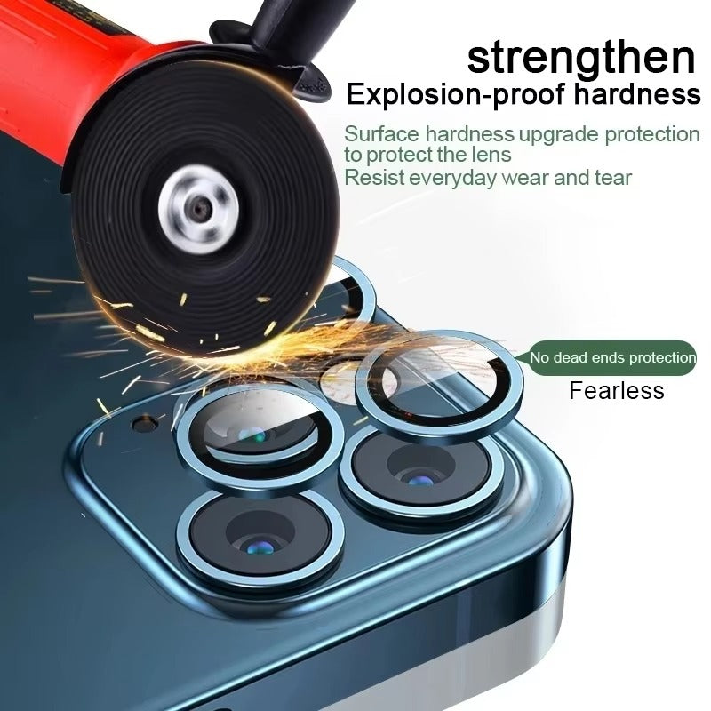 Luxury Metal Camera Lens Protector for iPhone – Diamond Edging, 9H Corning Glass, Anti-Scratch, Shockproof, Ultra HD Transparent Lens Cover Ring