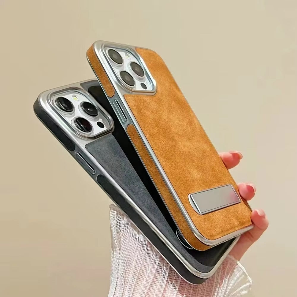 High-End Apple iPhone Case, MagSafe Compatible, Camera Lens & Screen Protection, Ultra Thin, Shockproof, Magnetic Full All Around Cover – Business Plating Leather Case with Kickstand, Wrist Strap & Hand Chain