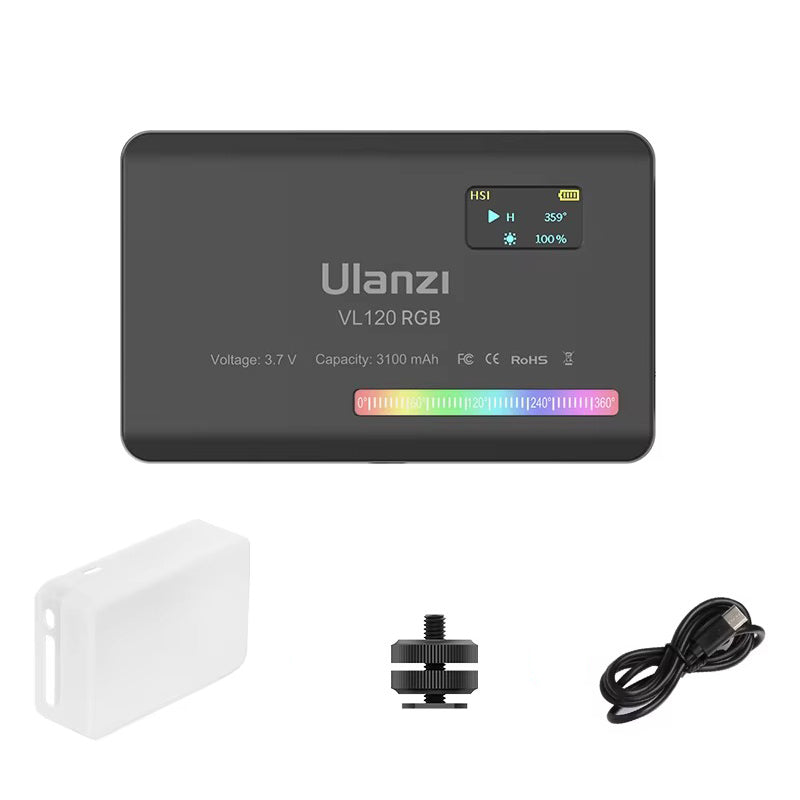High Quality RGB LED Video Light Panel for Camera & Phone – 2500-9000K Bi-Color, CRI 95+, Diffuser, 3100mAh Battery, 360° Mount, 120 Lamp Beads