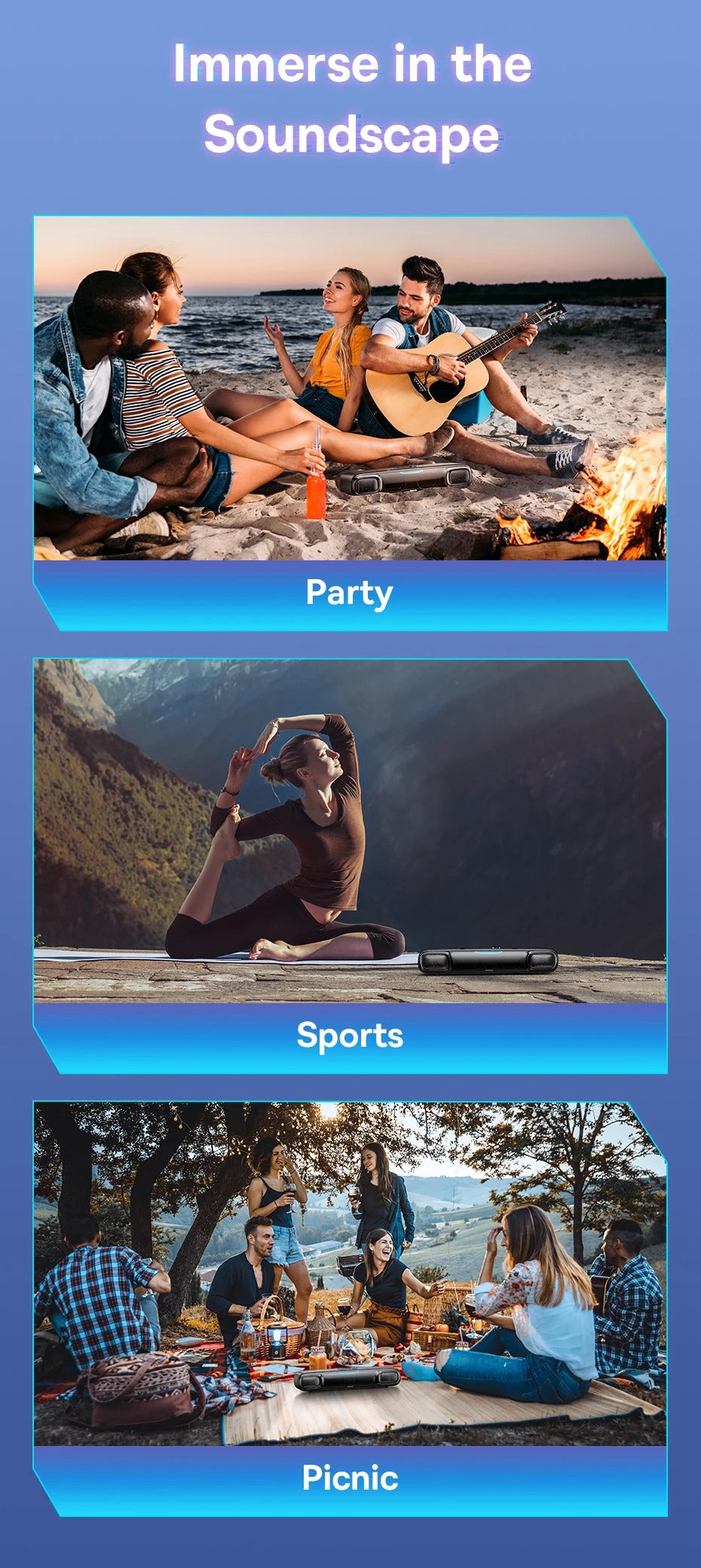 Premium Mini Bluetooth Soundbar for iPhone & Mac – Desk Speaker with 3D Surround Audio, Triple-Mode Playback, Subwoofer 