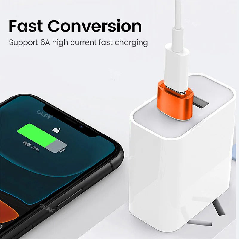 High Quality USB to Type-C Charger Adapter – 2PCS OTG Converter for iPhone, Plug & Play, Data Sync 480Mbps, Aluminum Alloy, Universal Type-C Compatibility