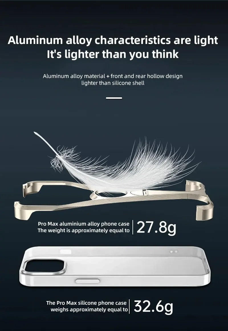 Premium Apple iPhone Case, MagSafe Compatible, Camera Lens & Screen Protection, Ultra Thin, Shockproof, Magnetic Full All Around Cover – Frameless Aluminum Alloy Case with Metal Holder, Stand & Heat Dissipation Design