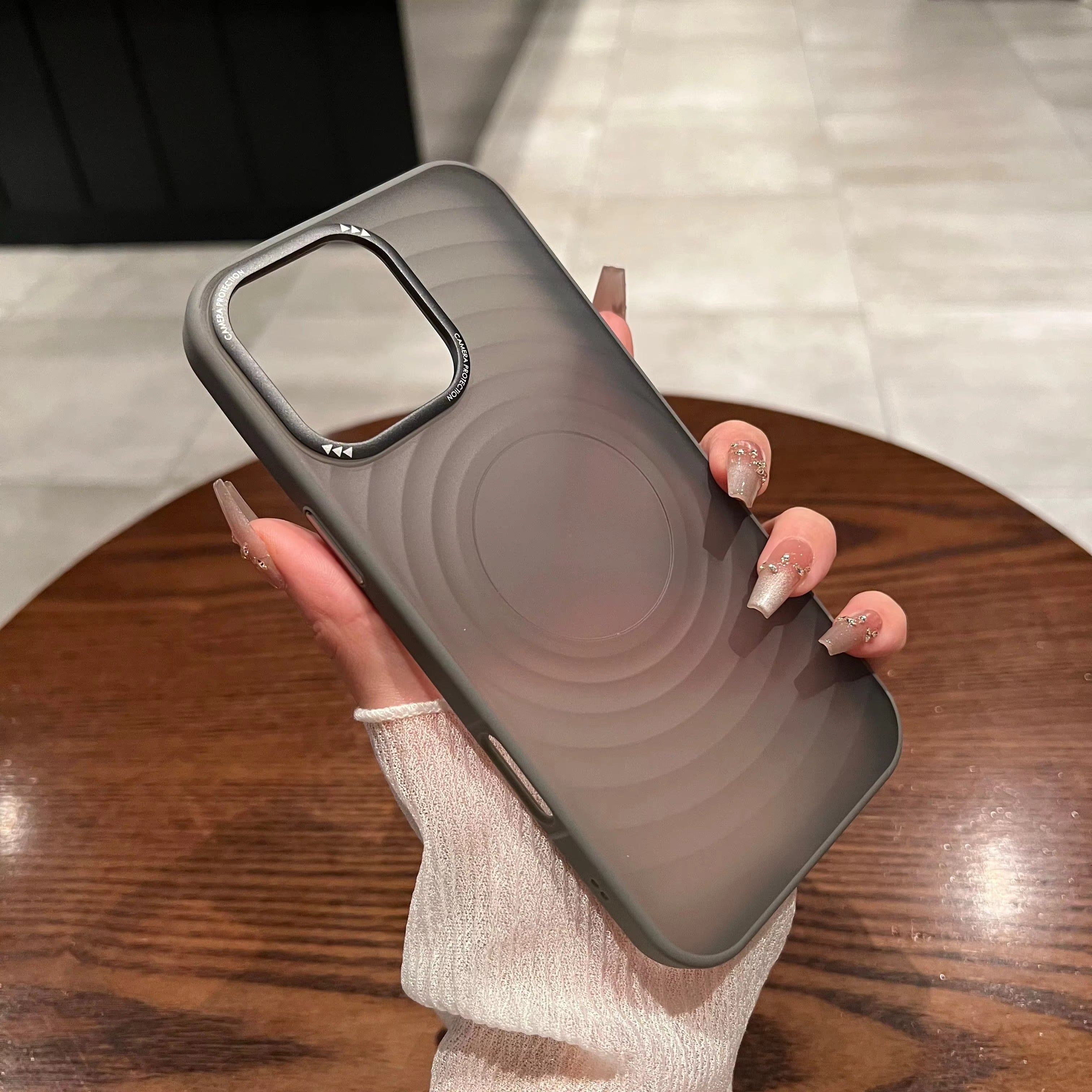 Luxury Apple iPhone Case, MagSafe Compatible, Camera Lens & Screen Protection, Ultra Thin, Shockproof, Magnetic Full All Around Cover – Water Ripple Matte Translucent Case with Metal Lens Bumper & Hard Back