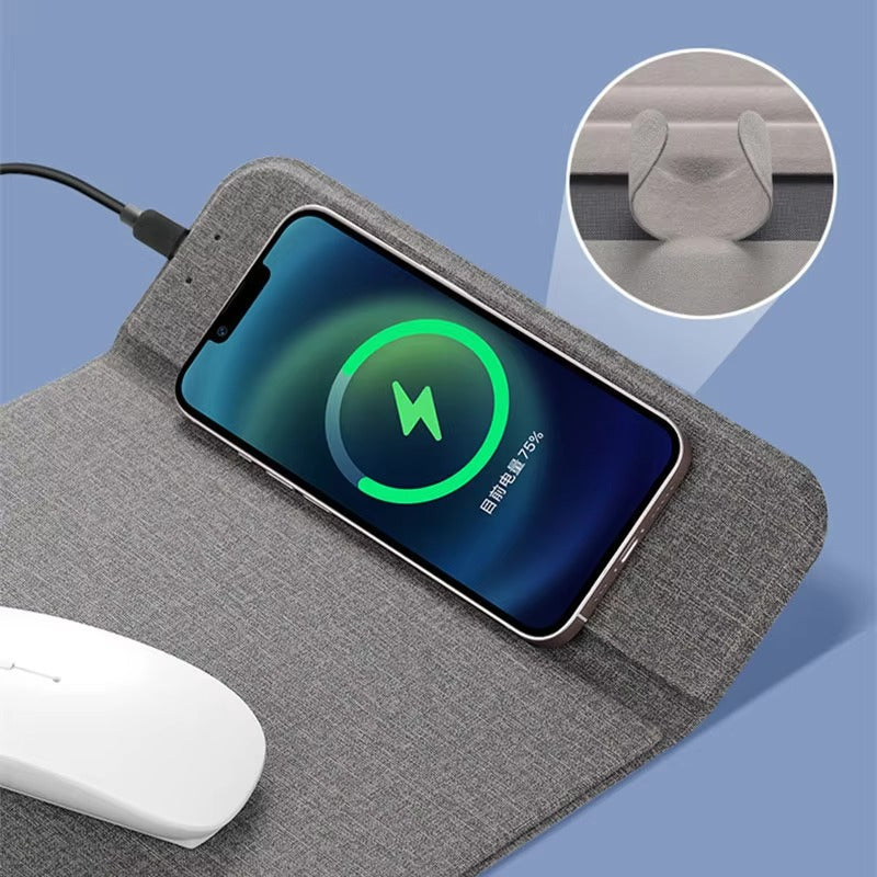 Premium, 2-in-1 Mouse Pad with Qi Wireless Charging – PU Leather Desk Mat with Phone Holder, USB Type-C Compatible