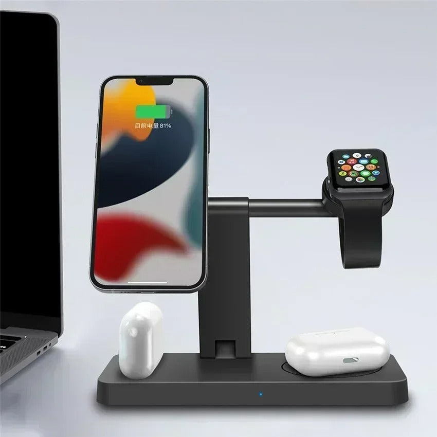 Premium 5 in 1 Magnetic Wireless Charging Station – Foldable Fast Charger Stand for Phones, Smartwatches, Earbuds with 30W Output & LED Night Light