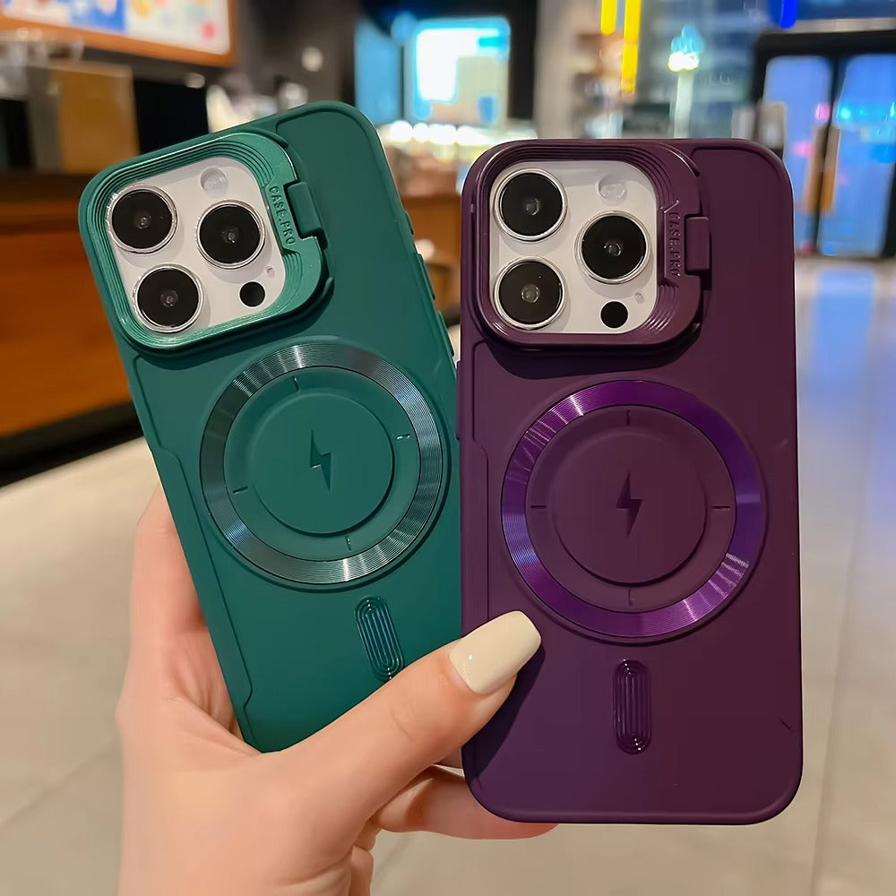 Premium Apple iPhone Case, MagSafe Compatible, Camera Lens & Screen Protection, Ultra Thin, Shockproof, Magnetic Full All Around Cover – Soft Silicone Case with Wrist Strap, Magnetic Lanyard & Lens Stand Bracket