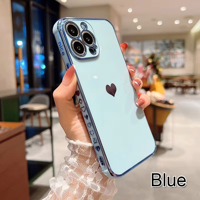 Luxury Apple iPhone Case MagSafe Compatible, Camera Lens & Screen Protection, Ultra Thin Shockproof Magnetic Full All Around Protection Cover with Electroplated Love Heart Design