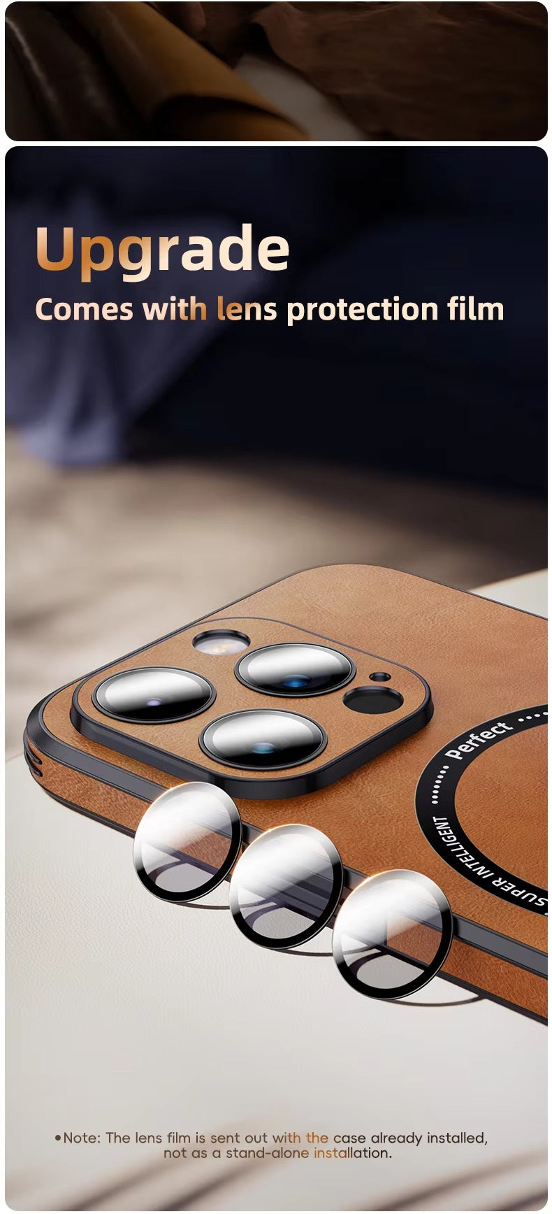 Premium MagSafe Leather iPhone Case with Magnetic Shockproof Design, Glass Lens Protector, Full Body Drop Defense, 