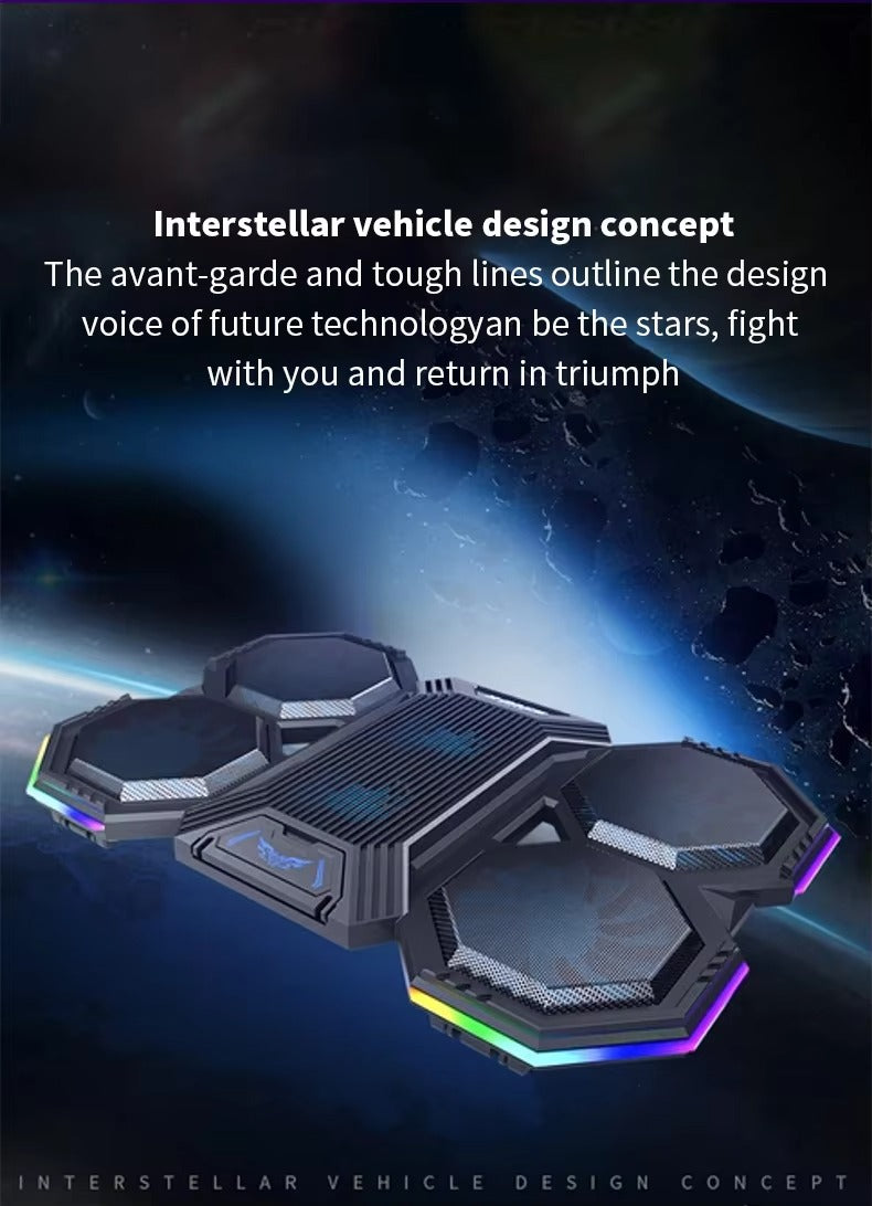 High-Performance, RGB, Gaming Laptop Stand, Air Cooler, Notebook Holder, with 6 Fans, Adjustable, Foldable Base, for 12, 13, 14, 15, 16, 17 Inch Laptops