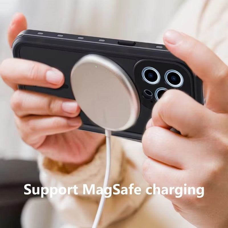 High Quality Apple iPhone Case MagSafe Compatible, Camera Lens & Screen Protection, Cover with IP68 Diving Armor Stand