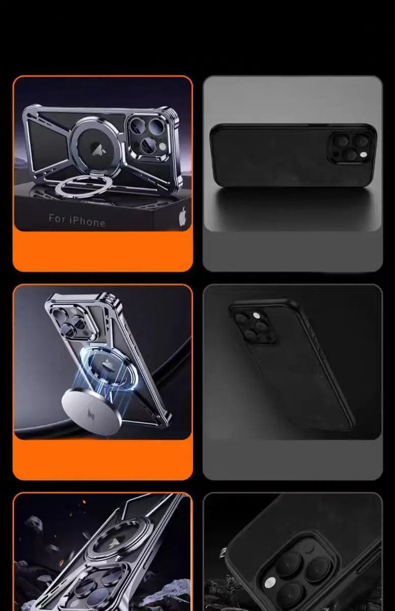 High Quality Apple iPhone Case, MagSafe Compatible, Camera Lens & Screen Protection, Ultra Thin, Shockproof, Magnetic Full All Around Cover – Aluminum Alloy Anti-Fall Case with Invisible Bracket & Metal Frame Design